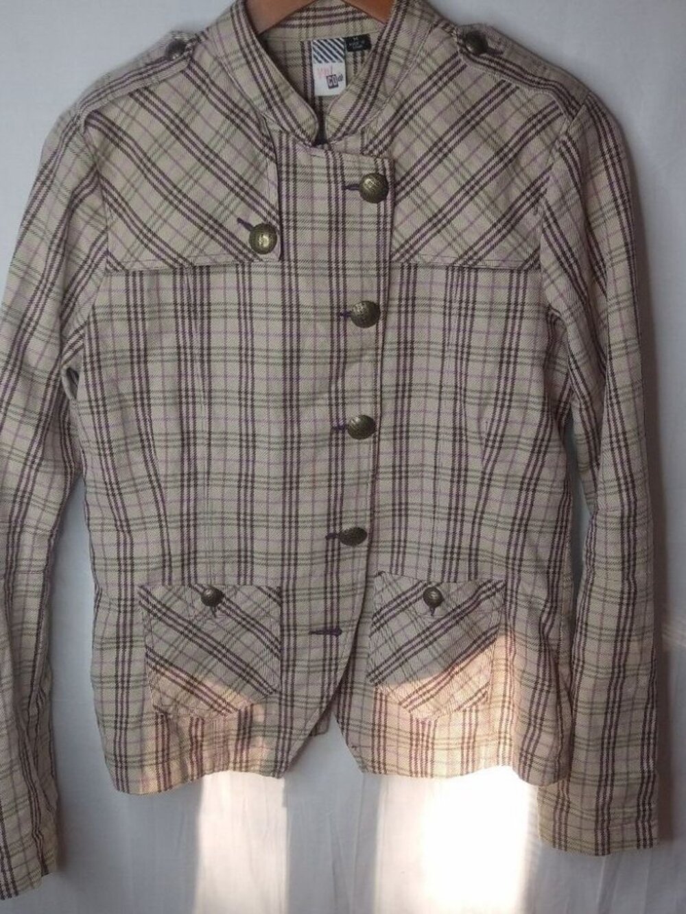 Volcom M Pink Brown Plaid Casual Crop Blazer